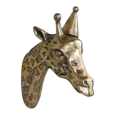 Cast Aluminum Giraffe Head with Party Hat Wall Décor