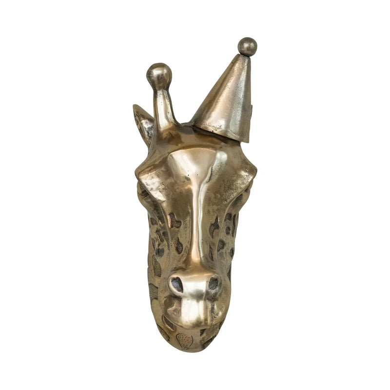 Cast Aluminum Giraffe Head with Party Hat Wall Décor