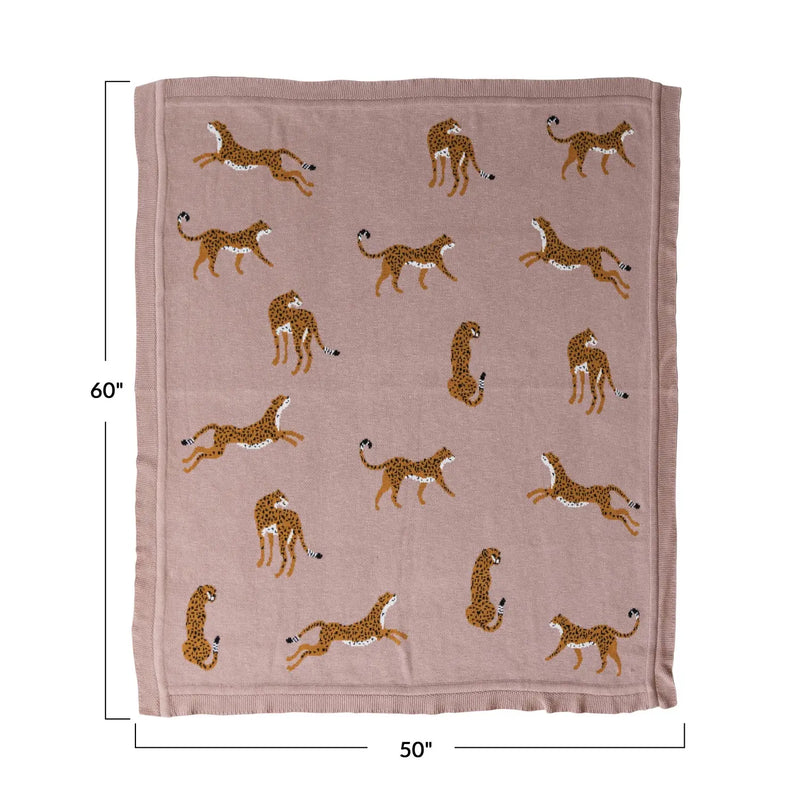 Cotton Knit Throw with Cheetahs