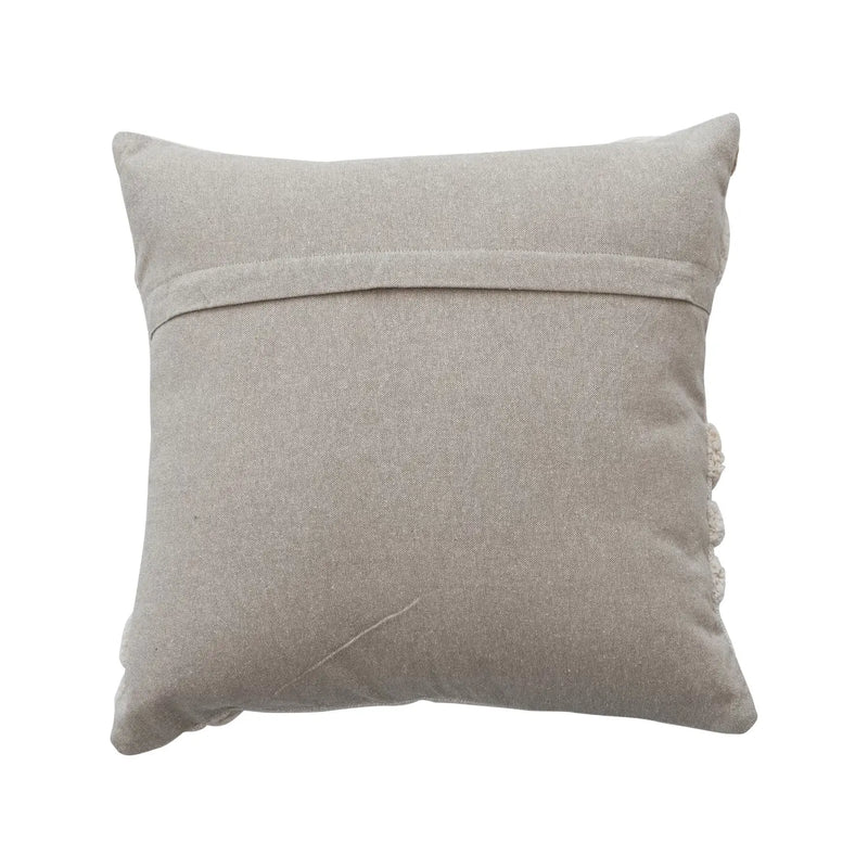18" Square Cotton Slub Pillow with Tufted Flowers