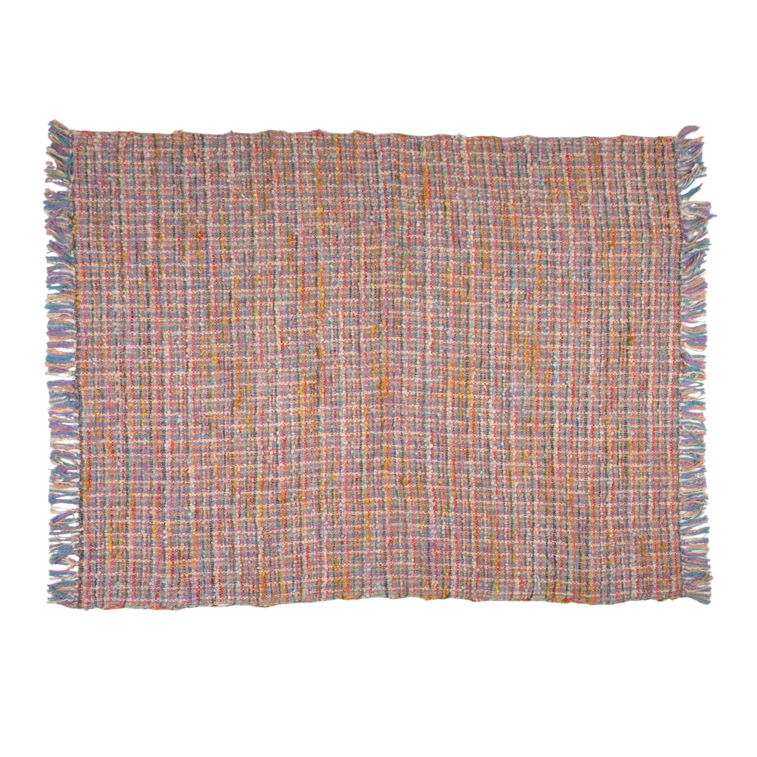 Woven Cotton Blend Slub Throw with Fringe