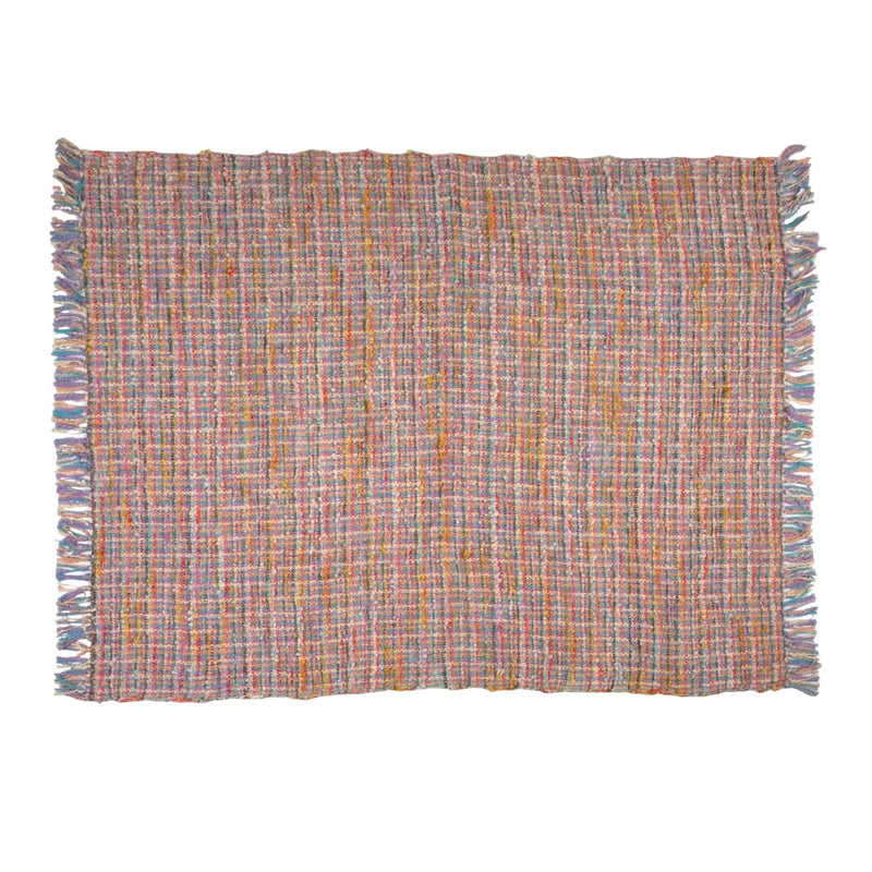 Woven Cotton Blend Slub Throw with Fringe