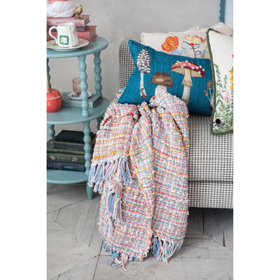 Woven Cotton Blend Slub Throw with Fringe