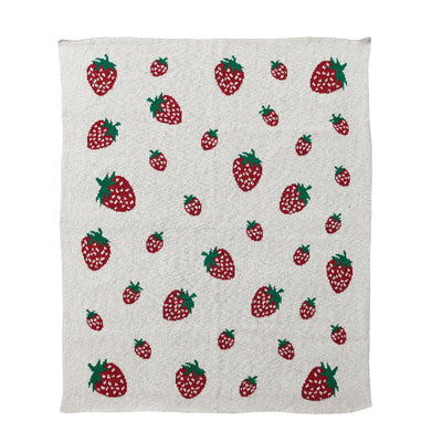 Cotton Knit Baby Blanket with Strawberries