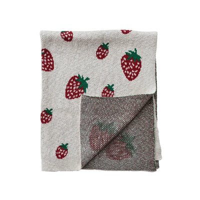 Cotton Knit Baby Blanket with Strawberries