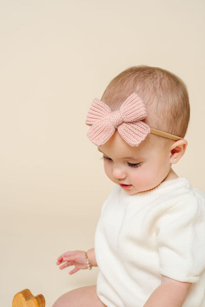 Sweater Bow - French Pink Chunky Knit Headband