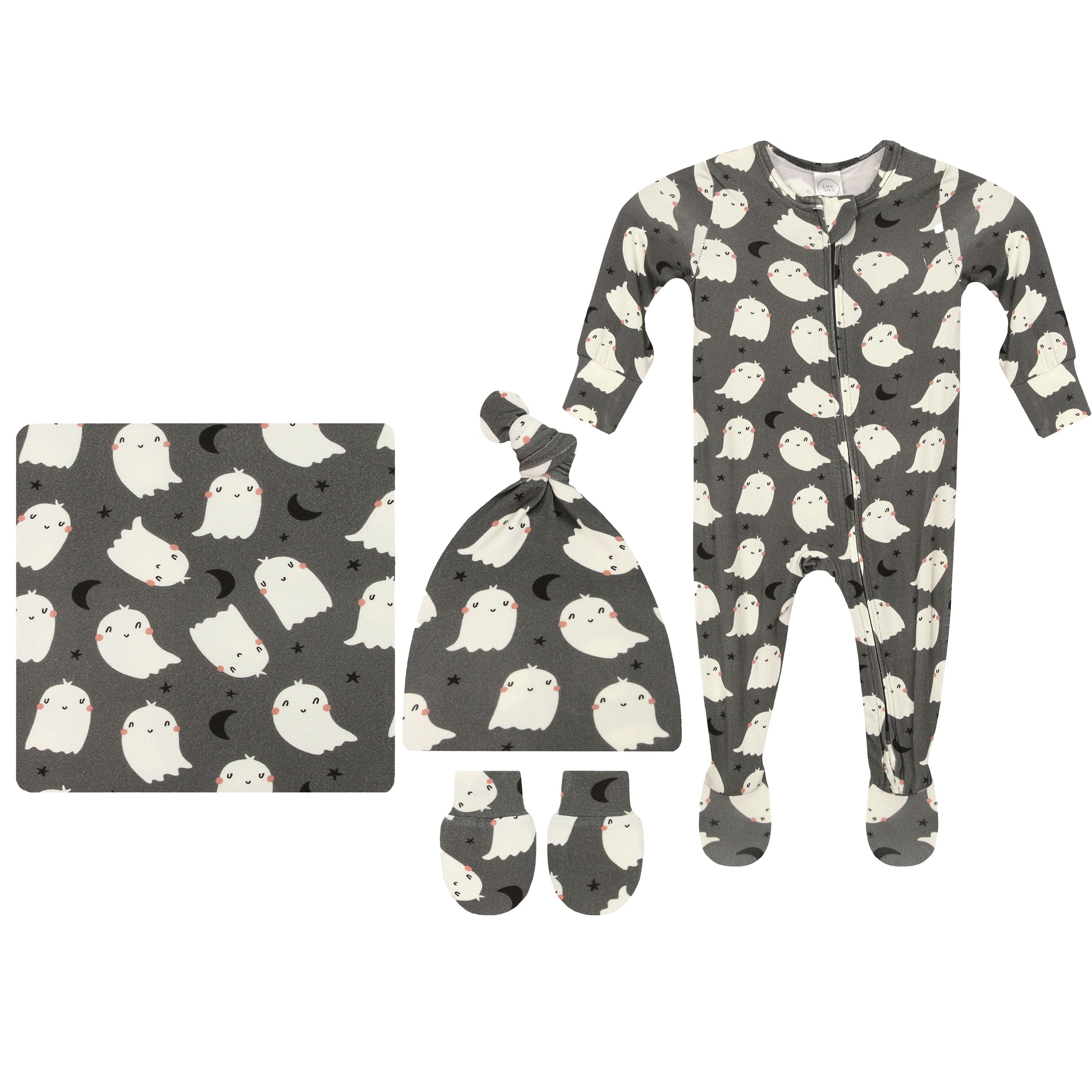 Happy Ghost Newborn Hat Bundle + Zipper Footie
