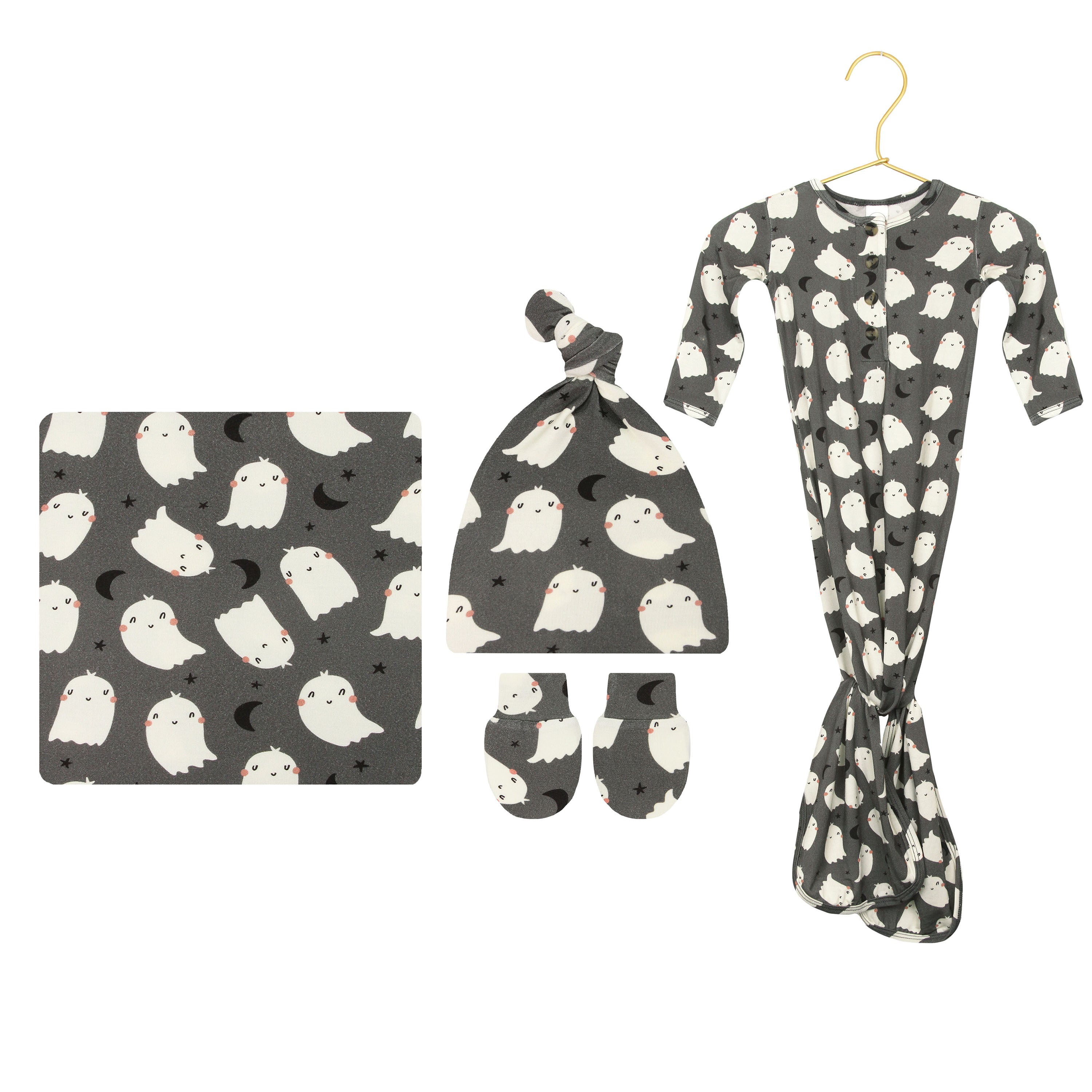 Happy Ghost Newborn Hat Bundle + Knotted Gown