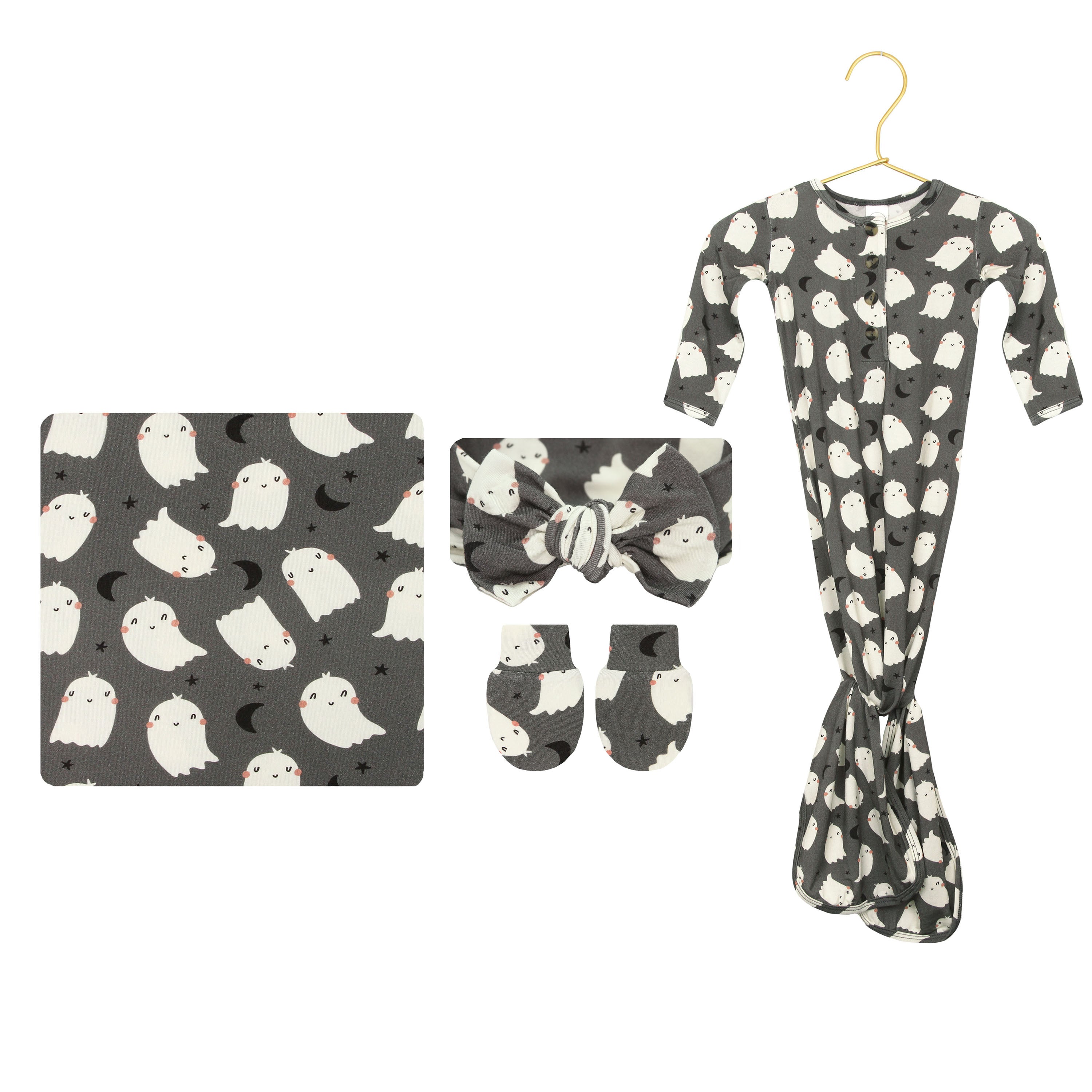 Happy Ghost Newborn Headband Bundle + Knotted Gown