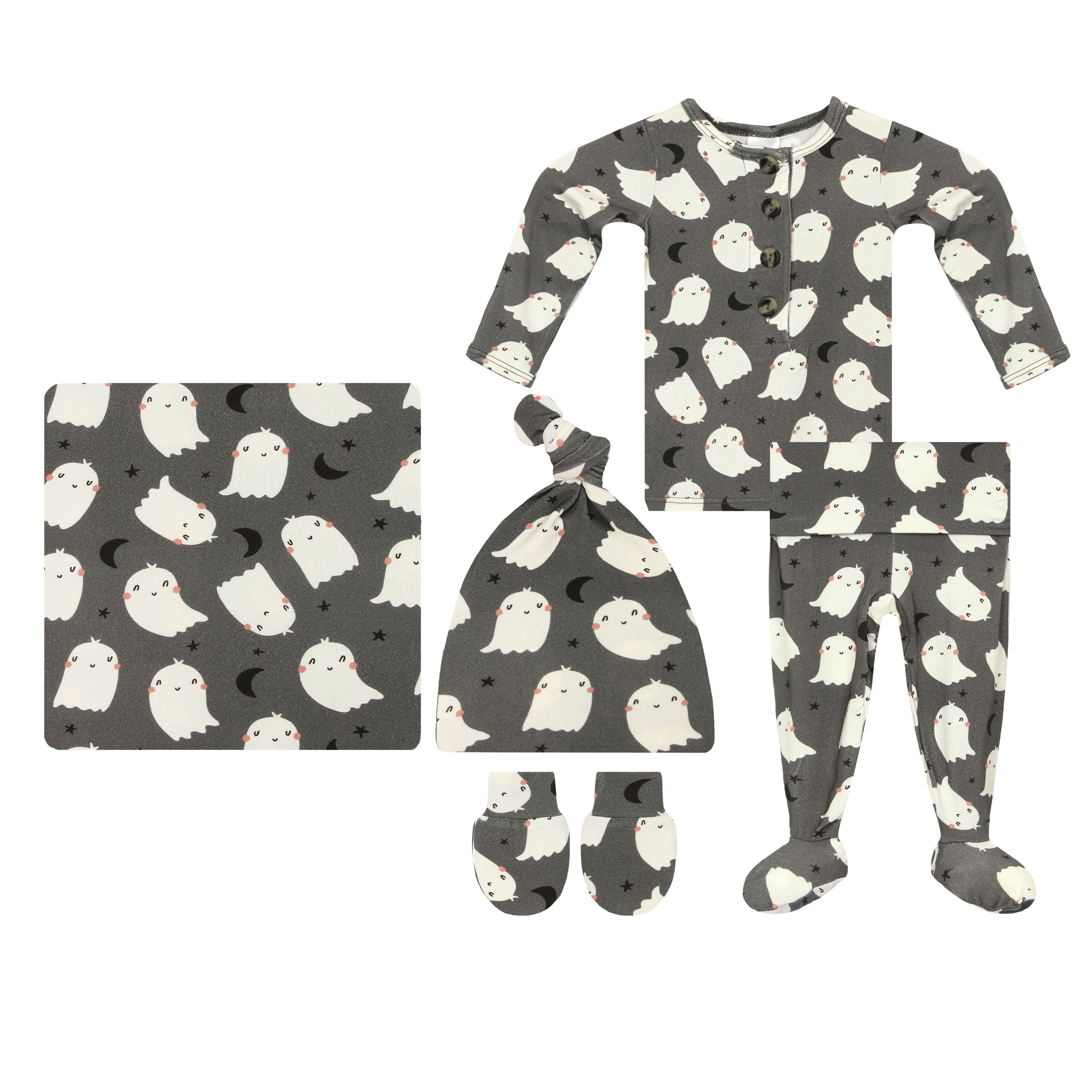 Happy Ghost Newborn Hat Bundle + Top + Bottoms