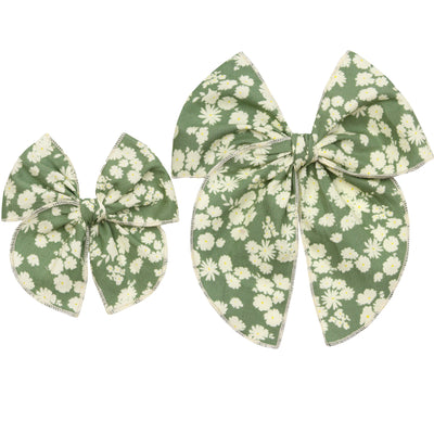 Heirloom Bow - Green Floral Clip