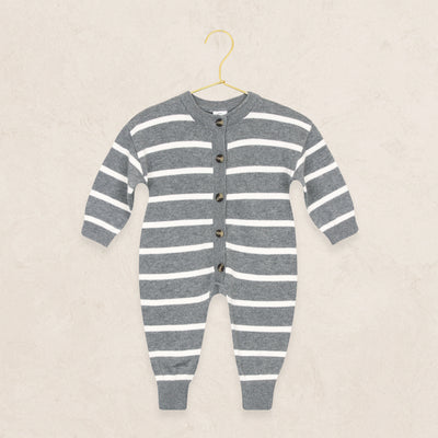 Knit Long Sleeve Onesie - Charcoal Stripe