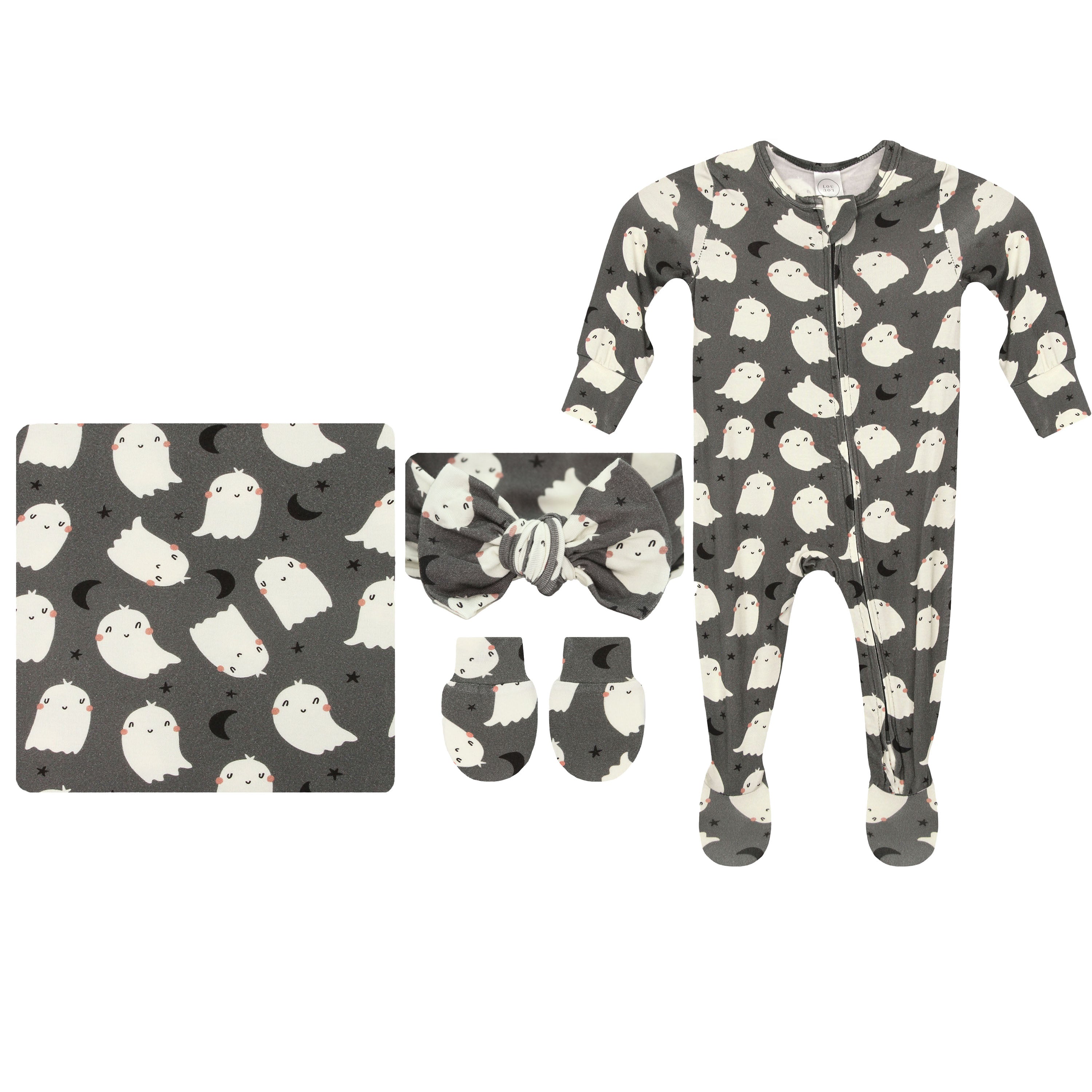 Happy Ghost Newborn Headband Bundle + Zipper Footie