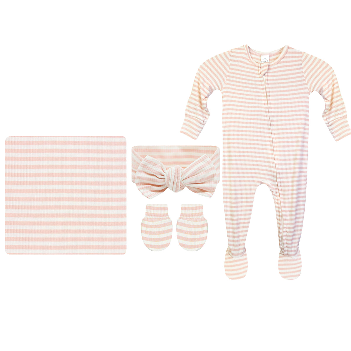 Harper Ribbed Newborn Headband Bundle + Zipper Footie