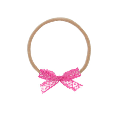 Lace Bow - Mini Hot Pink Headband