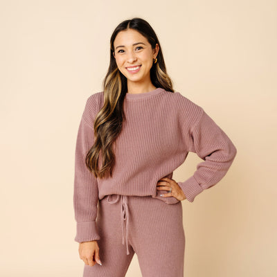 Knit Women's Chunky Sweater - Mauve