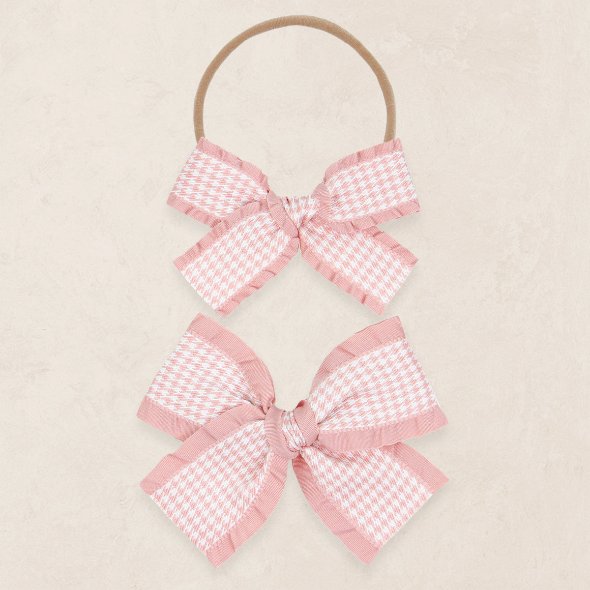Ribbon Bow - Mauve Houndstooth