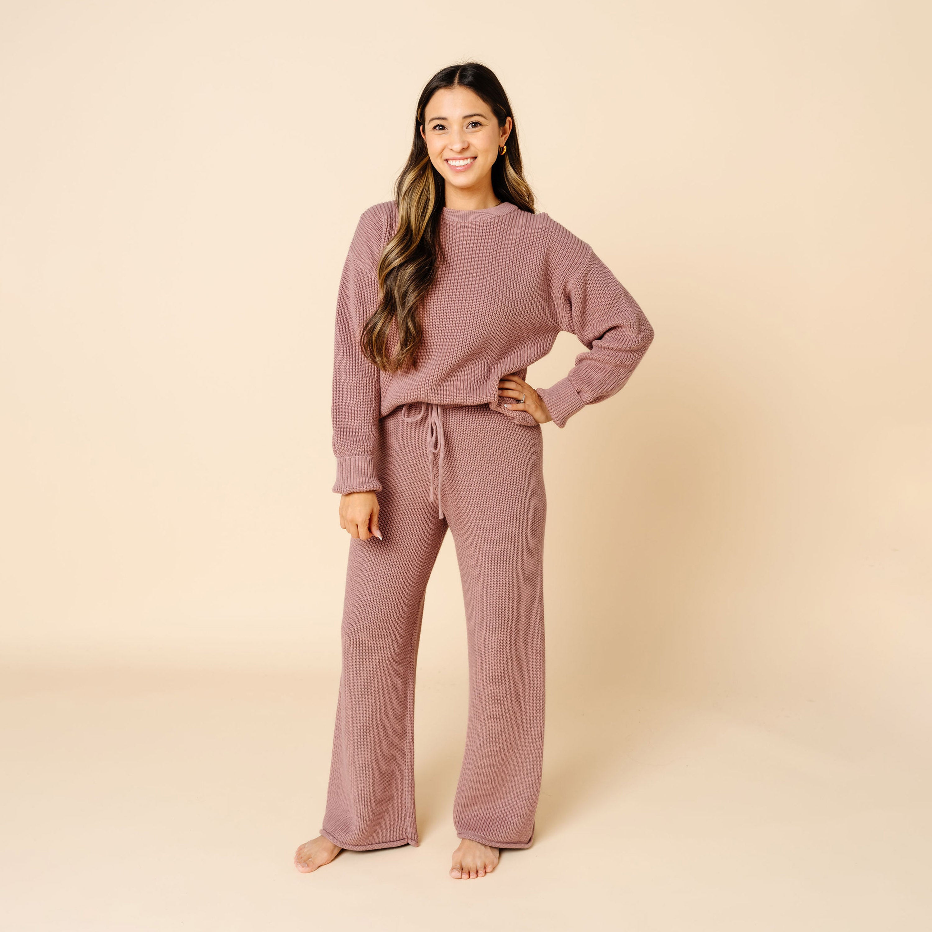 Knit Women's Chunky Wide Leg Pants - Mauve