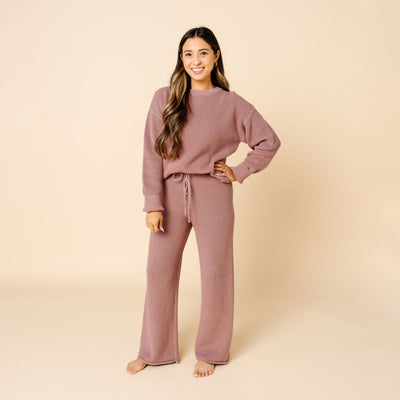 Knit Women's Chunky Wide Leg Pants - Mauve