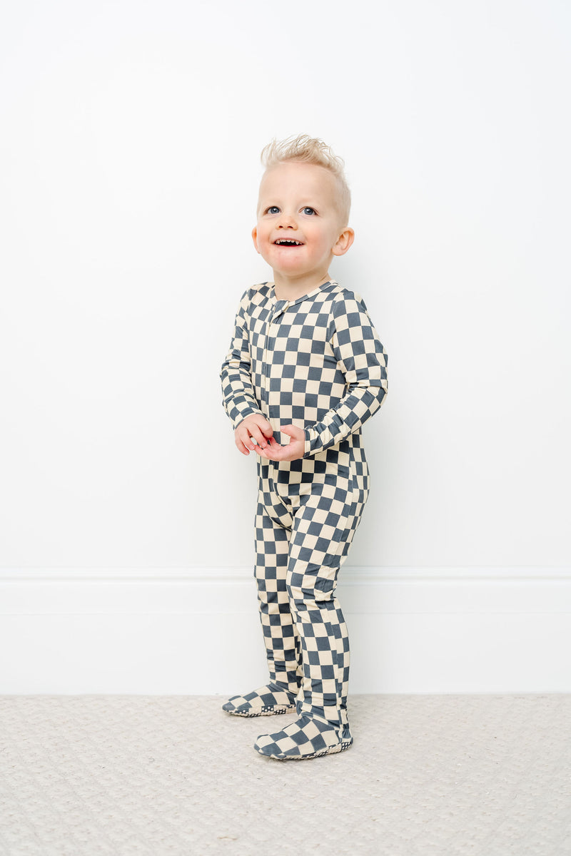 miles zipper footies toddler boy standing 