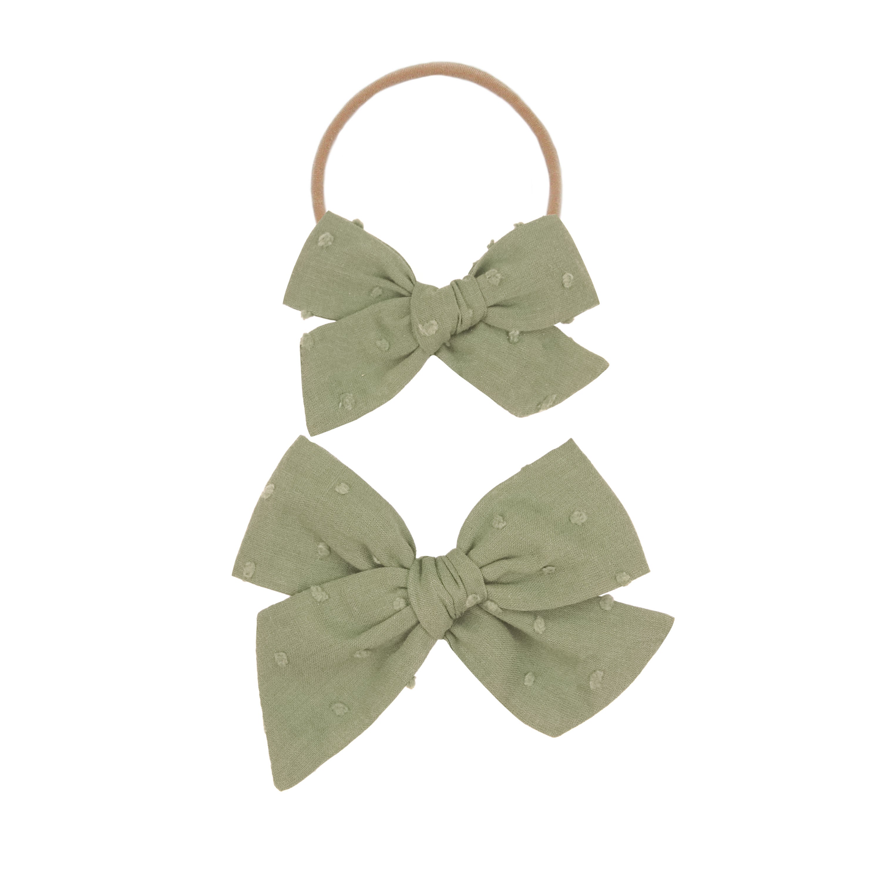 Classic Bow - Moss Swiss Dot Headband