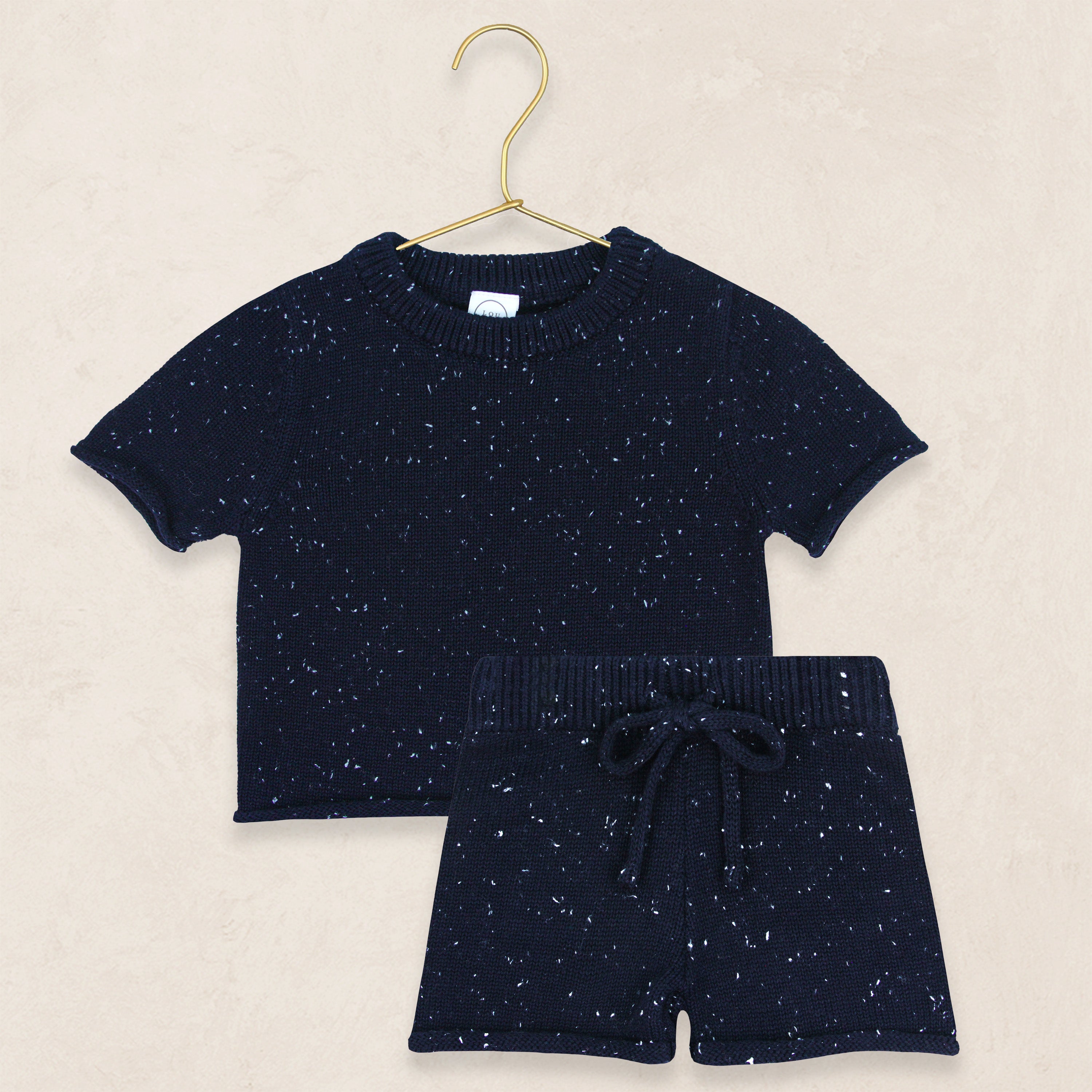 Knit Shirt + Short Set - Navy Speckle