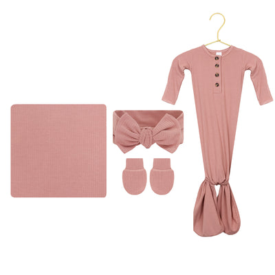 Jane Ribbed Newborn Headband Bundle + Knotted Gown