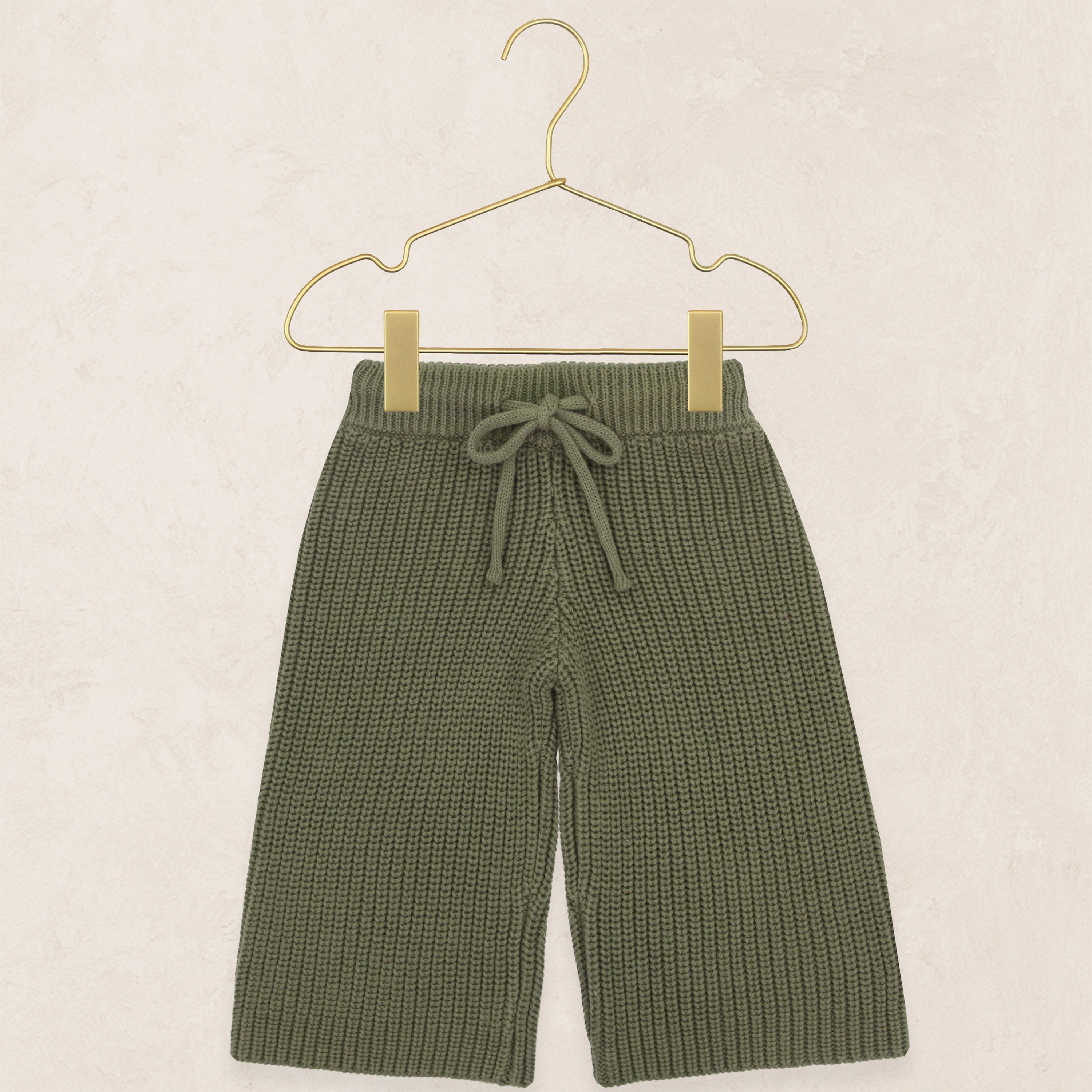 Knit Chunky Wide Leg Pants - Olive