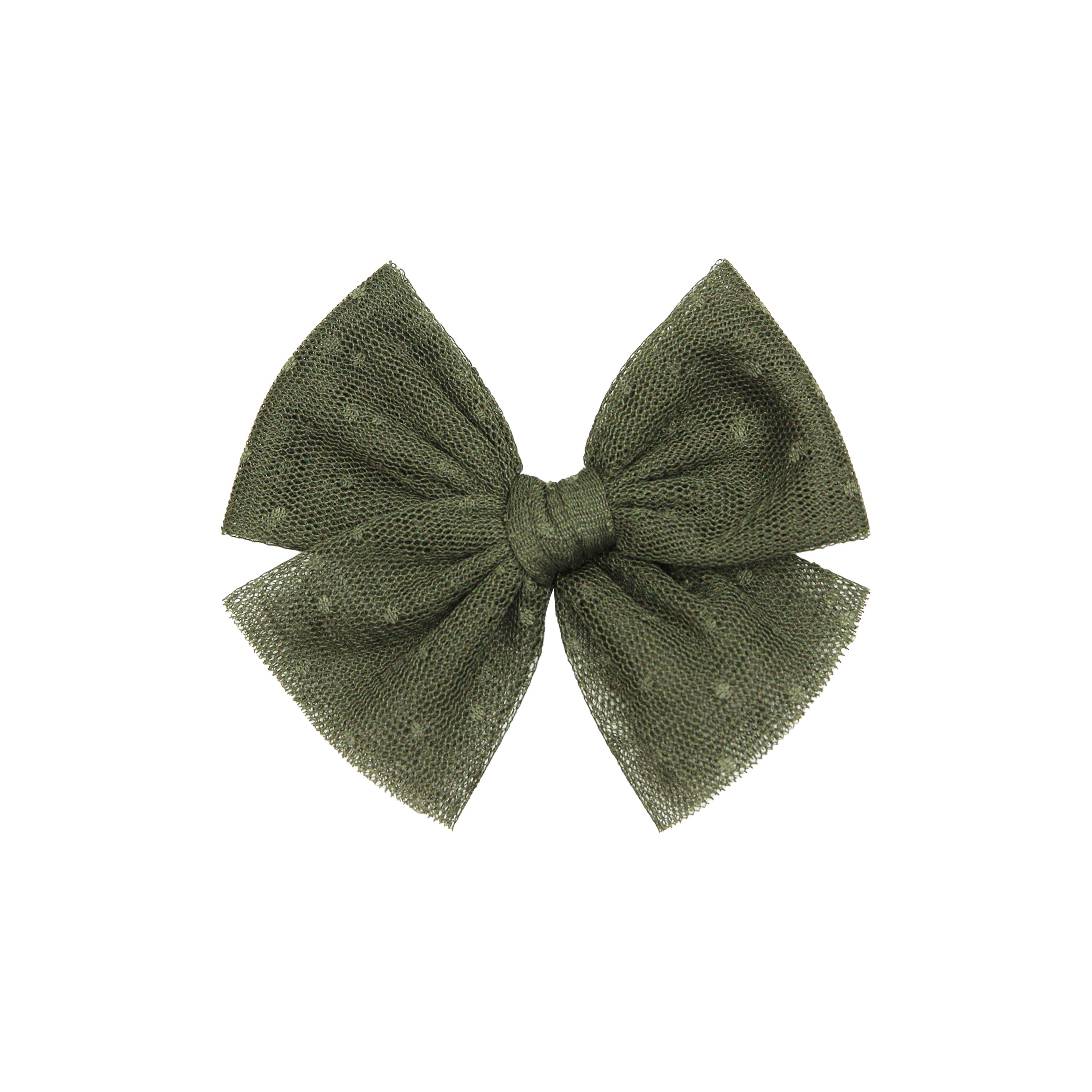Tulle Bow - Olive Dot Clip