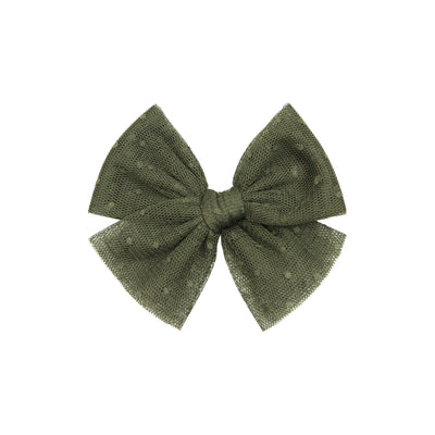 Tulle Bow - Olive Dot Clip