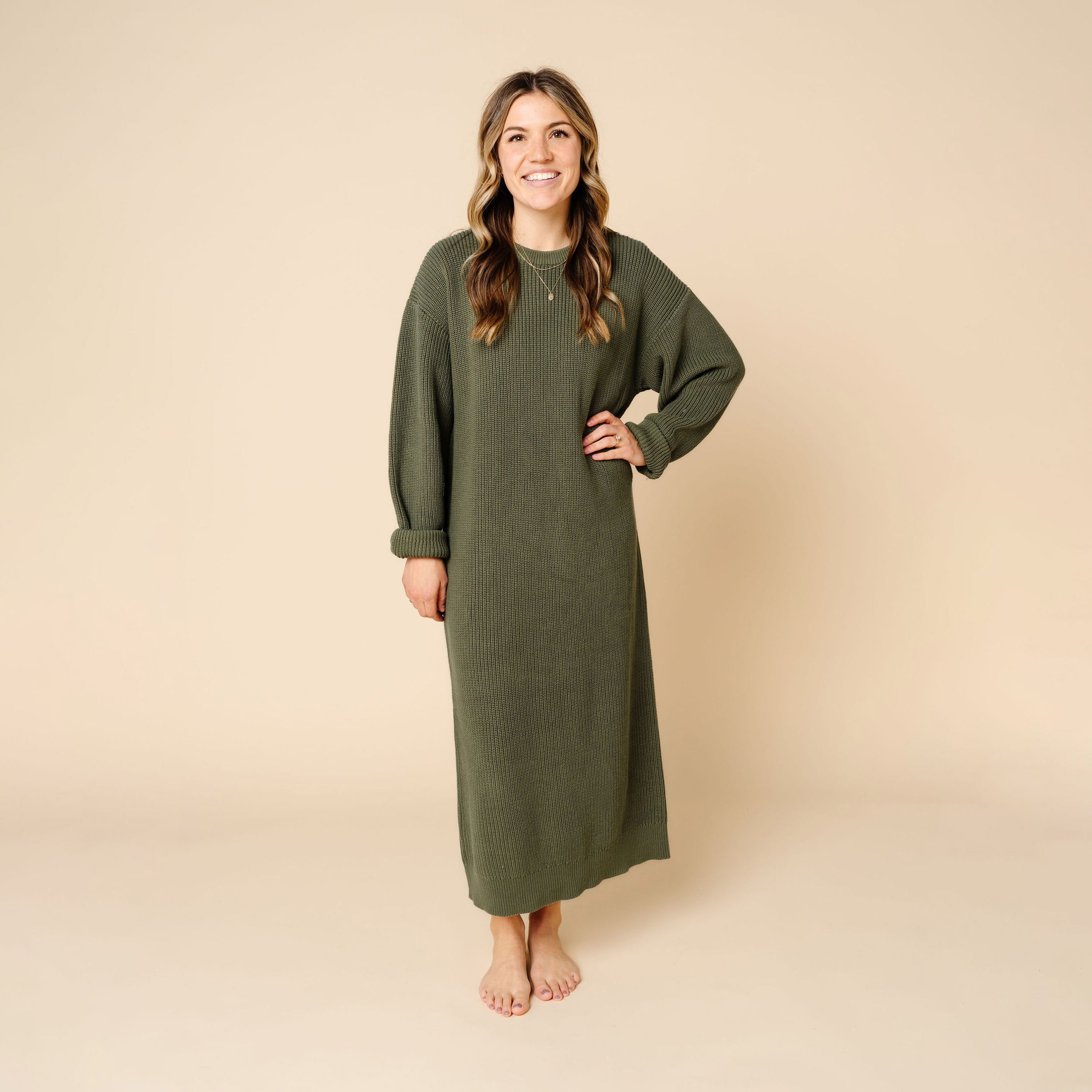 Knit Women's Sweater Maxi Dress - Olive