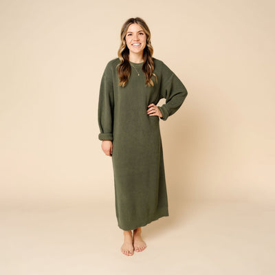 Knit Women's Sweater Maxi Dress - Olive