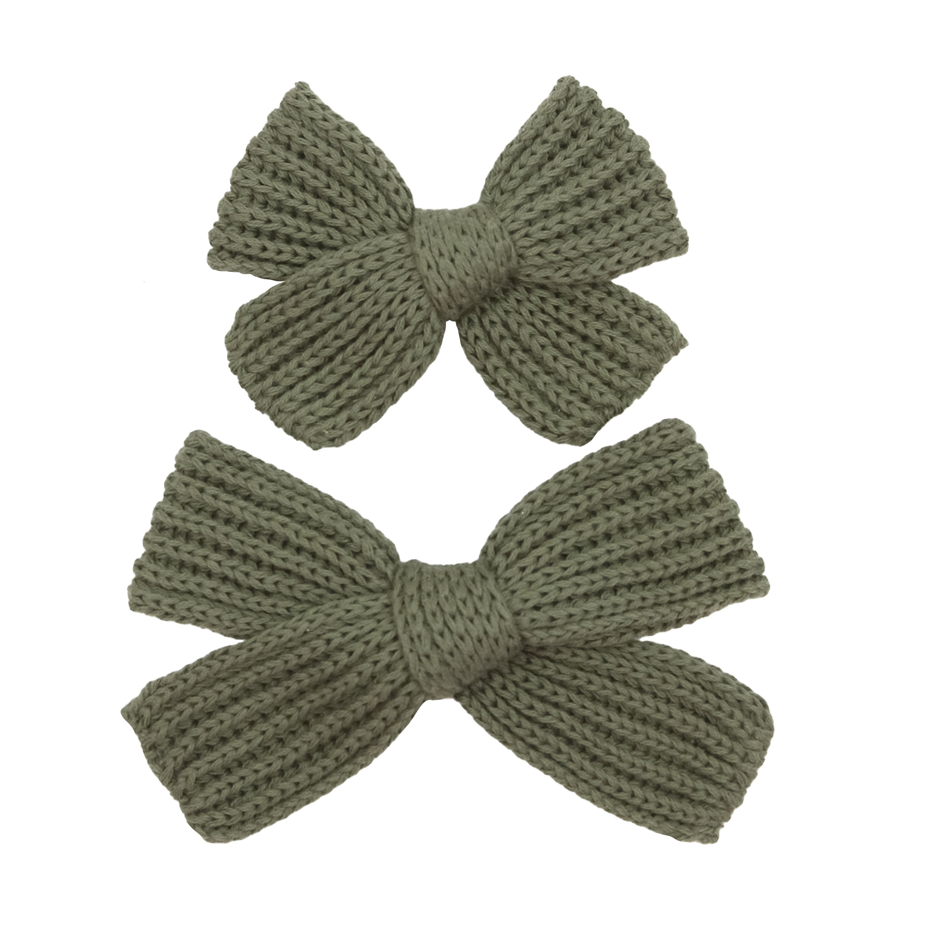 Sweater Bow - Olive Chunky Knit Clip