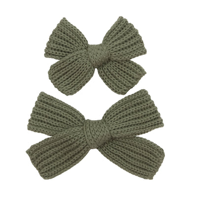 Sweater Bow - Olive Chunky Knit Clip
