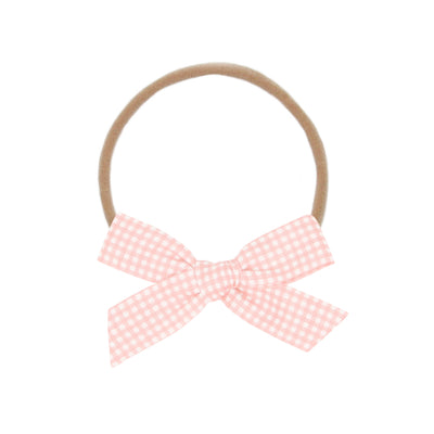 Classic Bow - Pink Gingham Petite Headband