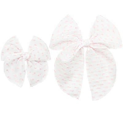 Heirloom Bow - Pink Swiss Dot Clip