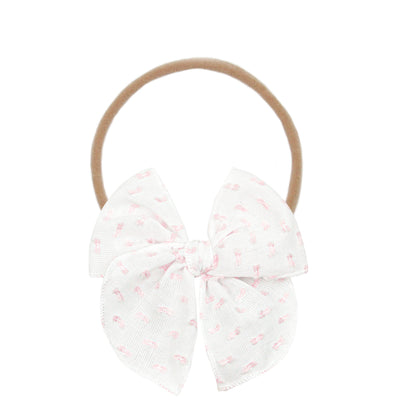 Heirloom Bow - Pink Swiss Dot Headband