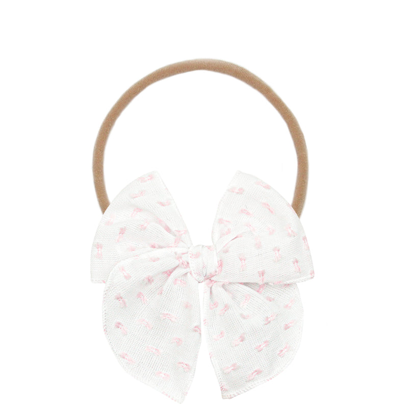 Heirloom Bow - Pink Swiss Dot Headband