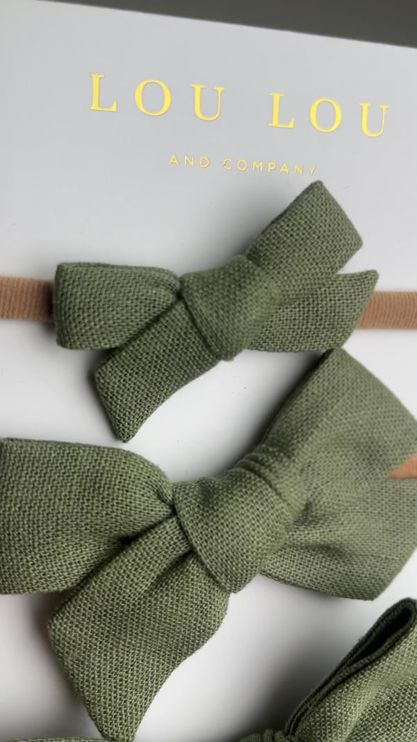 Linen Bow - Olive Clip