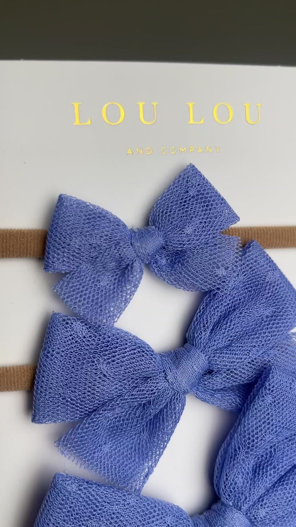 Tulle Bow - Periwinkle Dot Clip