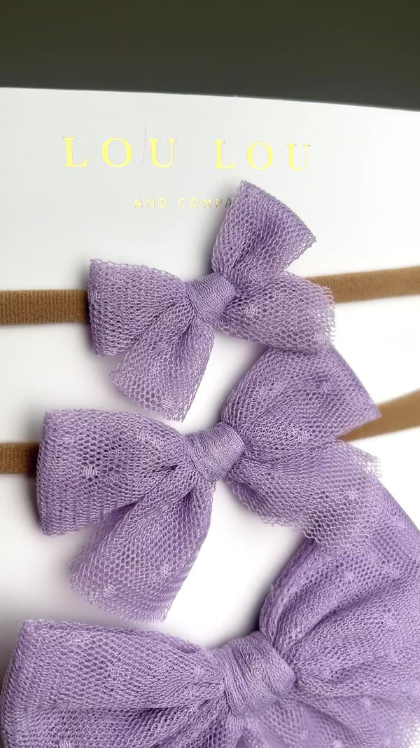Tulle Bow - Lavender Dot Headband