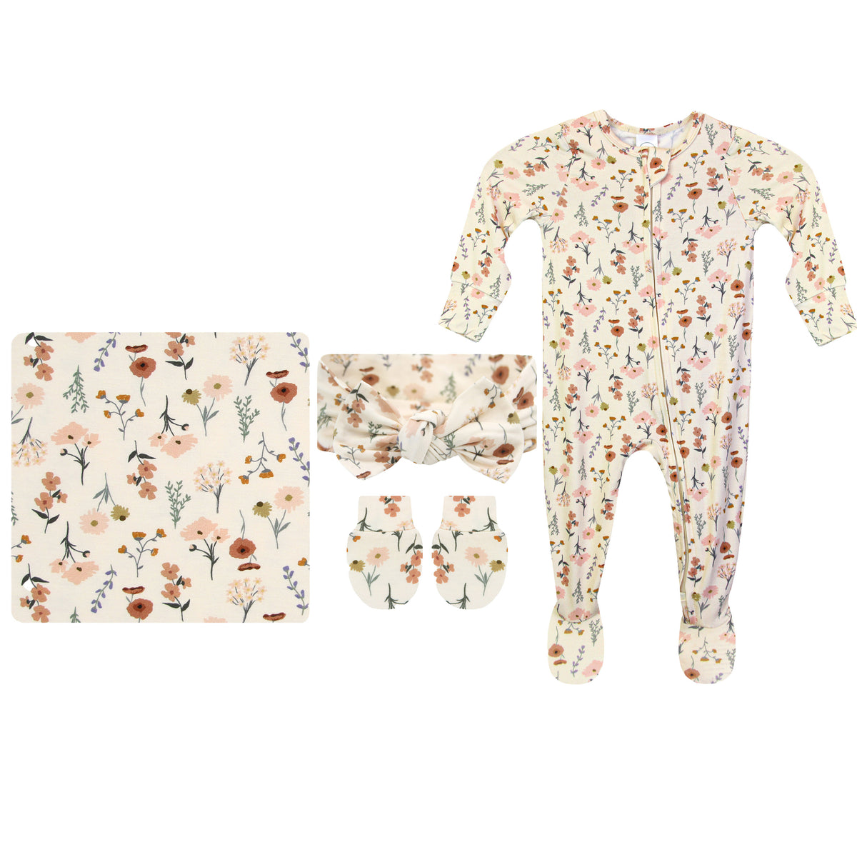 Rachel Newborn Headband Bundle + Zipper Footie