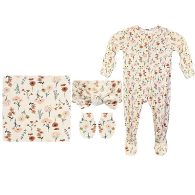 Rachel Newborn Headband Bundle + Zipper Footie
