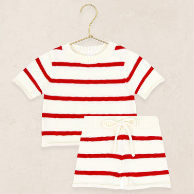 Knit Shirt + Short Set - Red Stripe