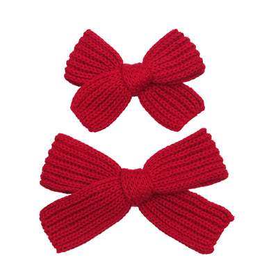 Sweater Bow - Red Chunky Knit Clip