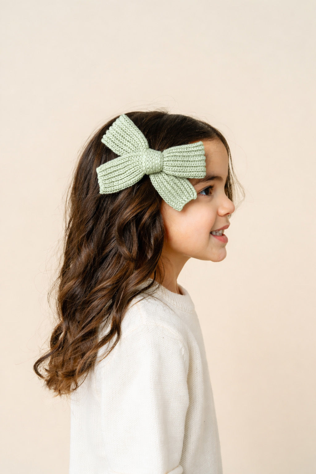Sweater Bow - Sage Chunky Knit Clip