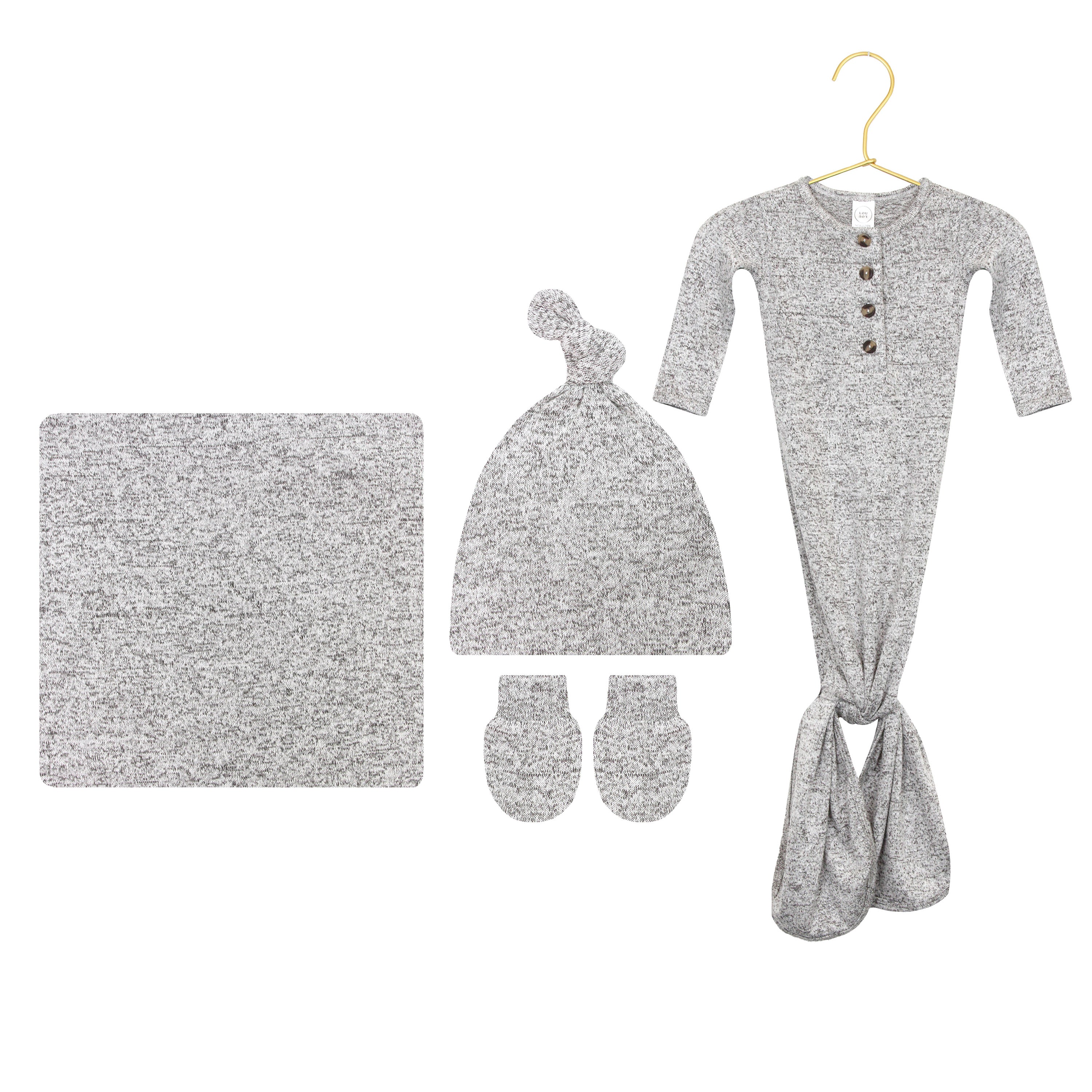 Sam Plush Knit Newborn Hat Bundle + Knotted Gown