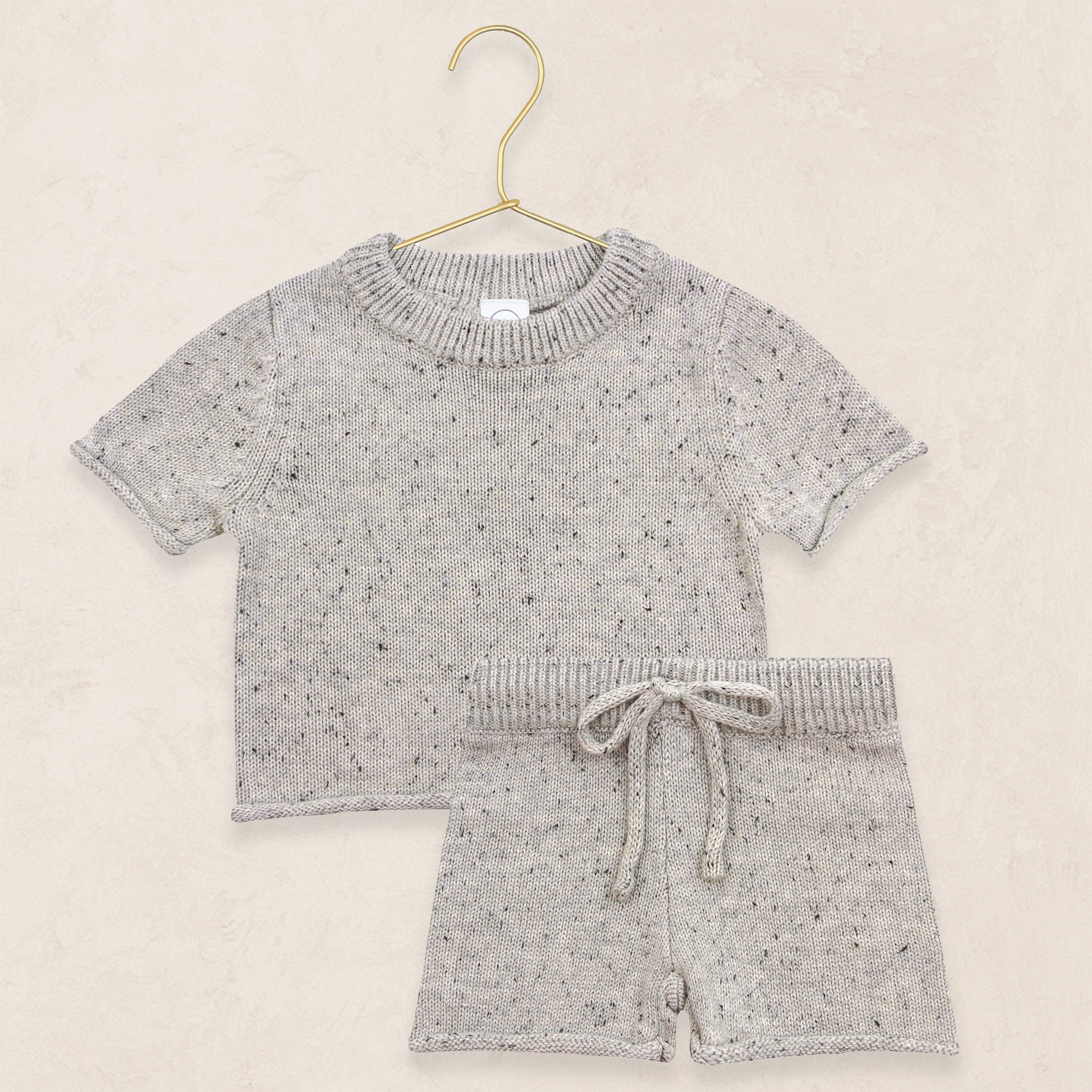 Knit Shirt + Short Set - Grey Speckle