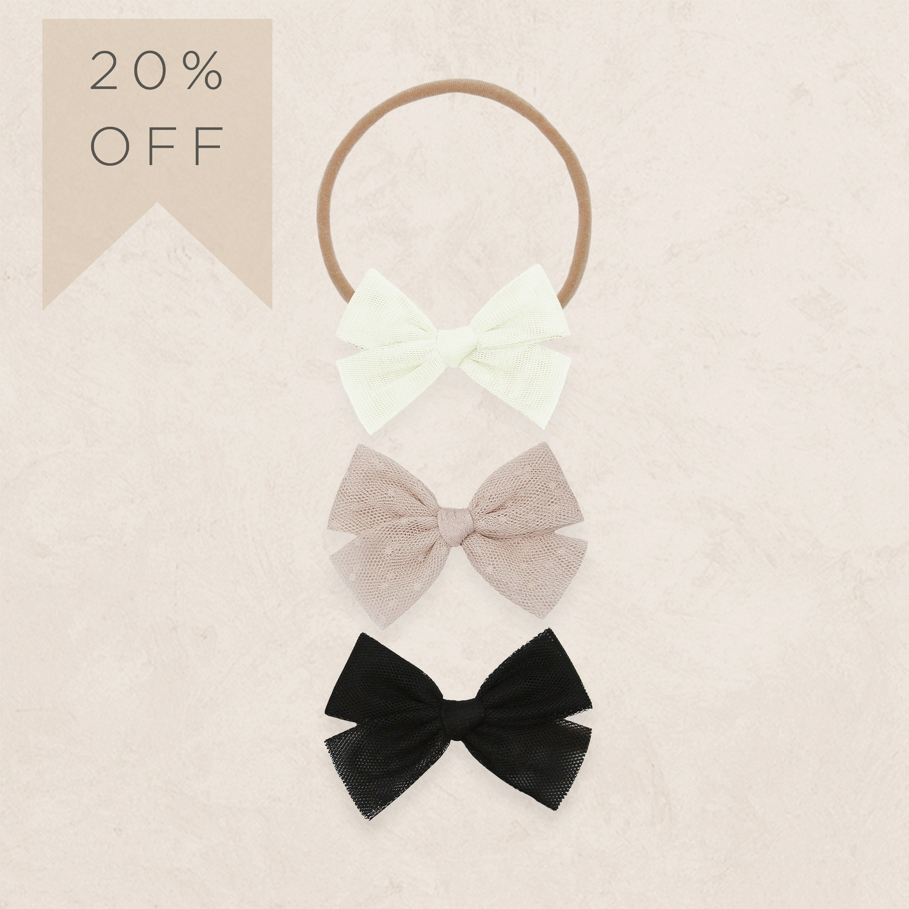 Tulle Bow 3 Pack: Tan Dot