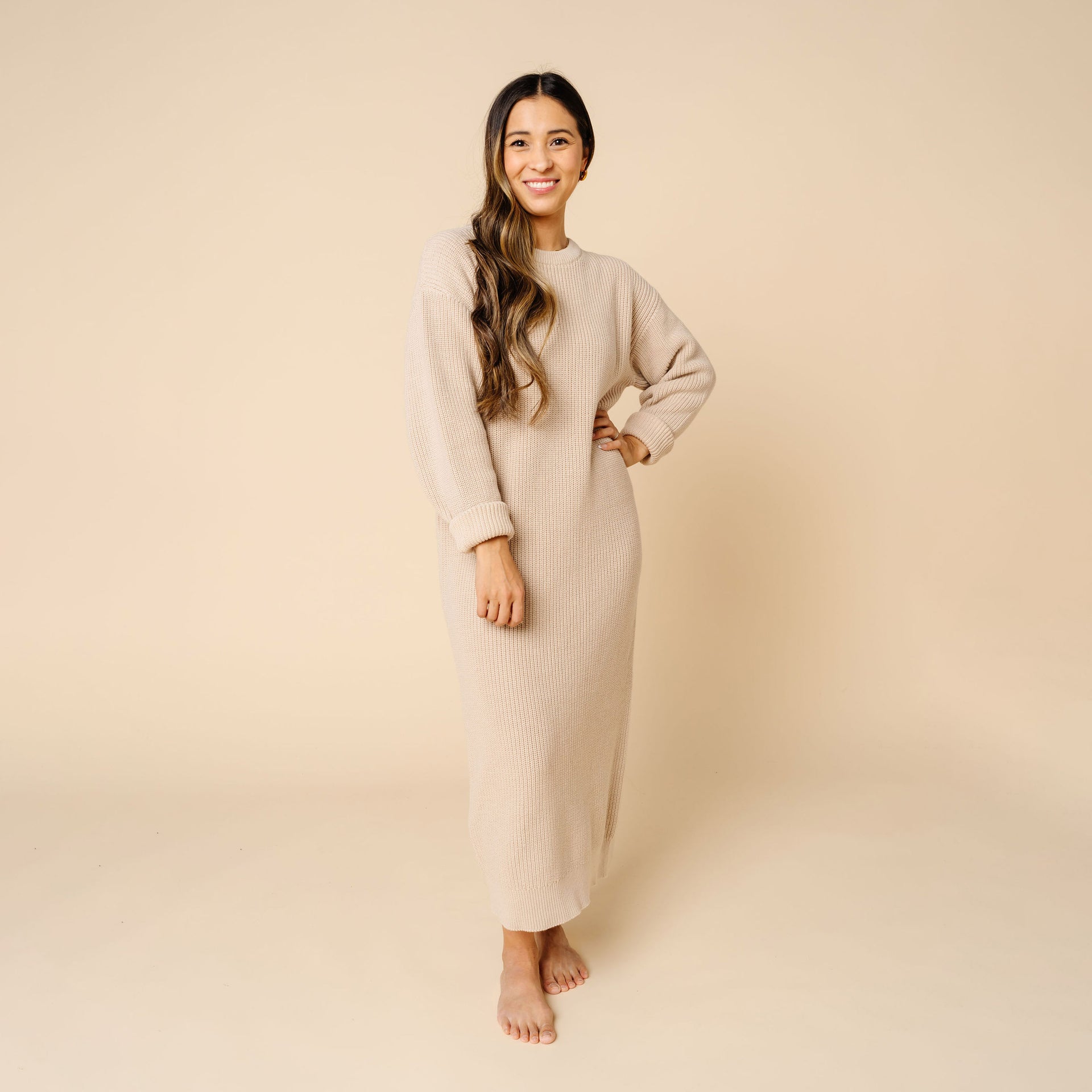 Knit Women's Sweater Maxi Dress - Tan XS Knit Women's Sweater Maxi Dress - Tan XS